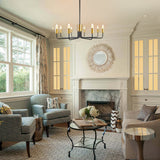 Modern Farmhouse 8 Light Sputnik Chandelier Black and Gold Industrial Ceiling Fixture for Dining Room