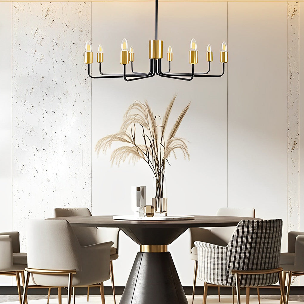 Modern Farmhouse 8 Light Sputnik Chandelier Black and Gold Industrial Ceiling Fixture for Dining Room