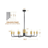Modern Farmhouse 8 Light Sputnik Chandelier Black and Gold Industrial Ceiling Fixture for Dining Room