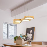 Modern Farmhouse Rustic Wood LED Ring Pendant Light for Kitchen Island and Dining Room Chandelier