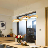 Modern Farmhouse Rustic Wood LED Ring Pendant Light for Kitchen Island and Dining Room Chandelier