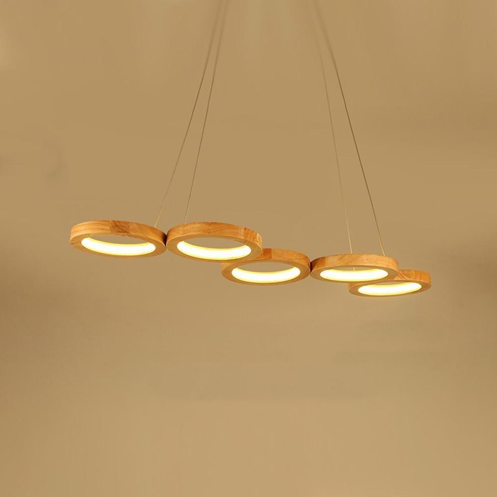 Modern Farmhouse Rustic Wood LED Ring Pendant Light for Kitchen Island and Dining Room Chandelier