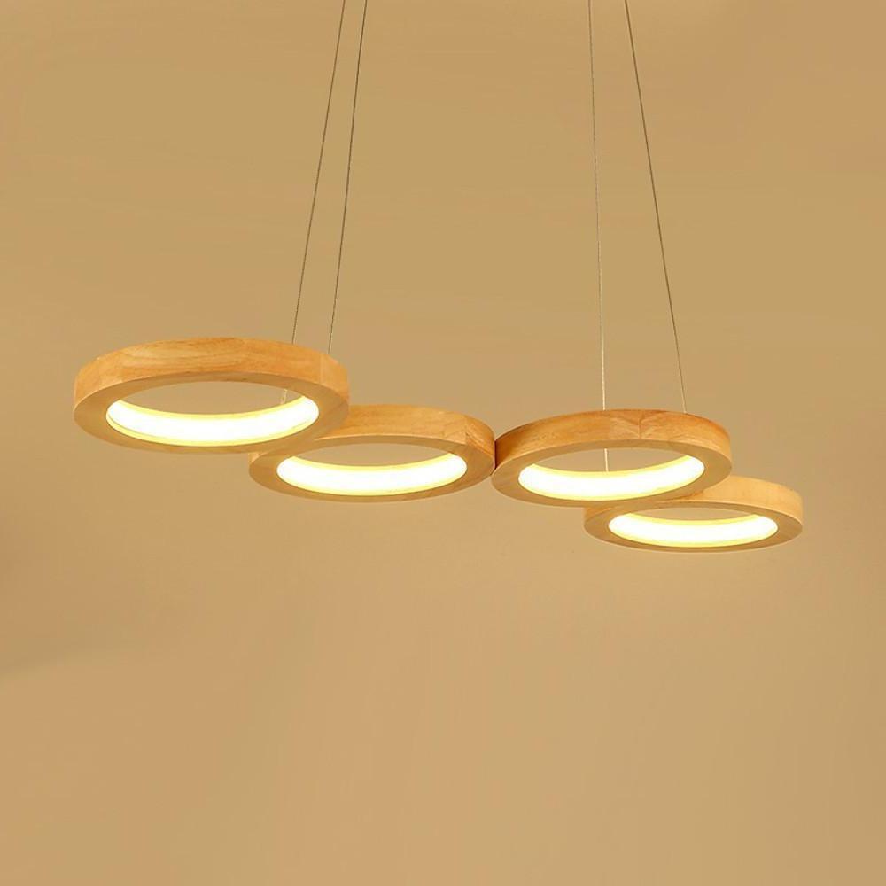 Modern Farmhouse Rustic Wood LED Ring Pendant Light for Kitchen Island and Dining Room Chandelier