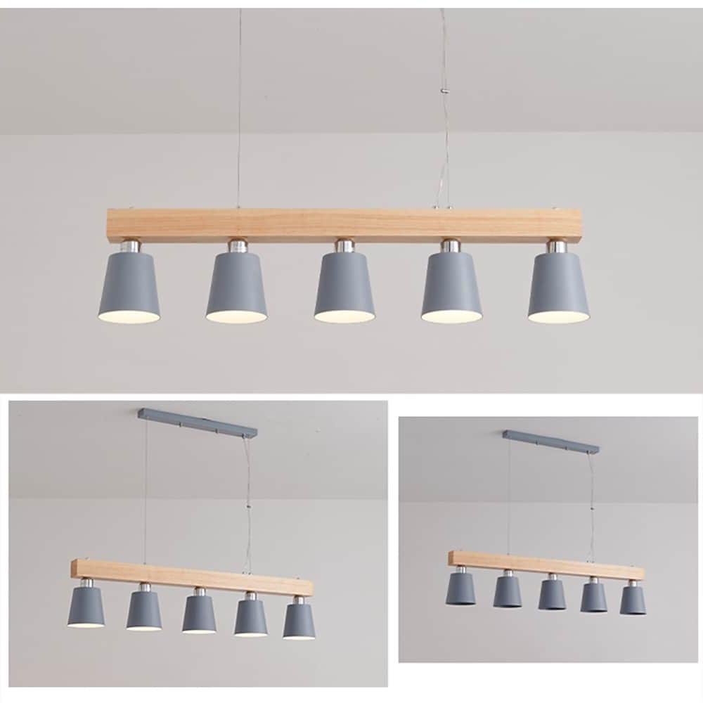 Modern Farmhouse Wood Bamboo Metal Row Pendant Light for Kitchen Island and Dining Room