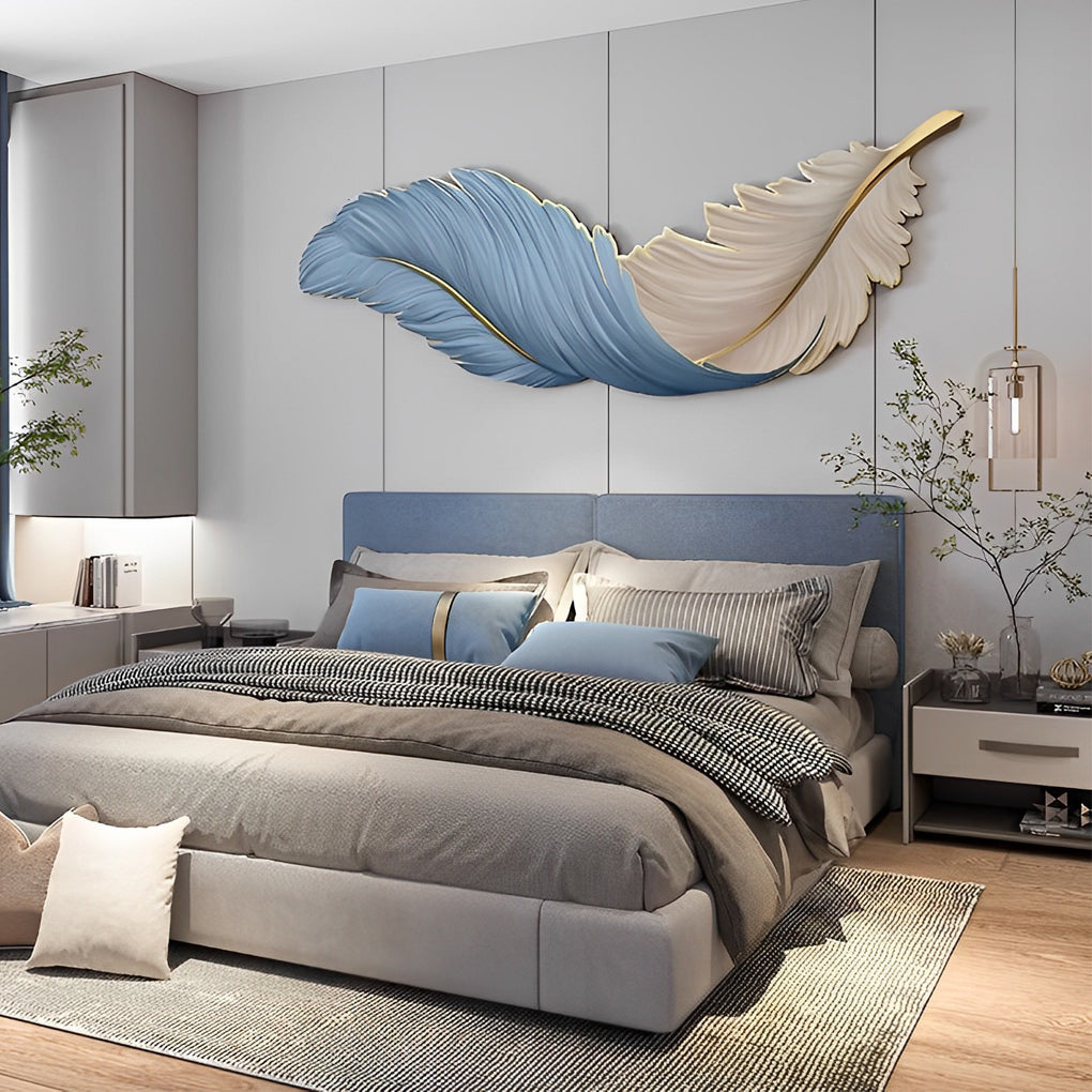Modern Feather Design LED Wall Lamp with Remote Control and USB Power for Elegant Home Decor