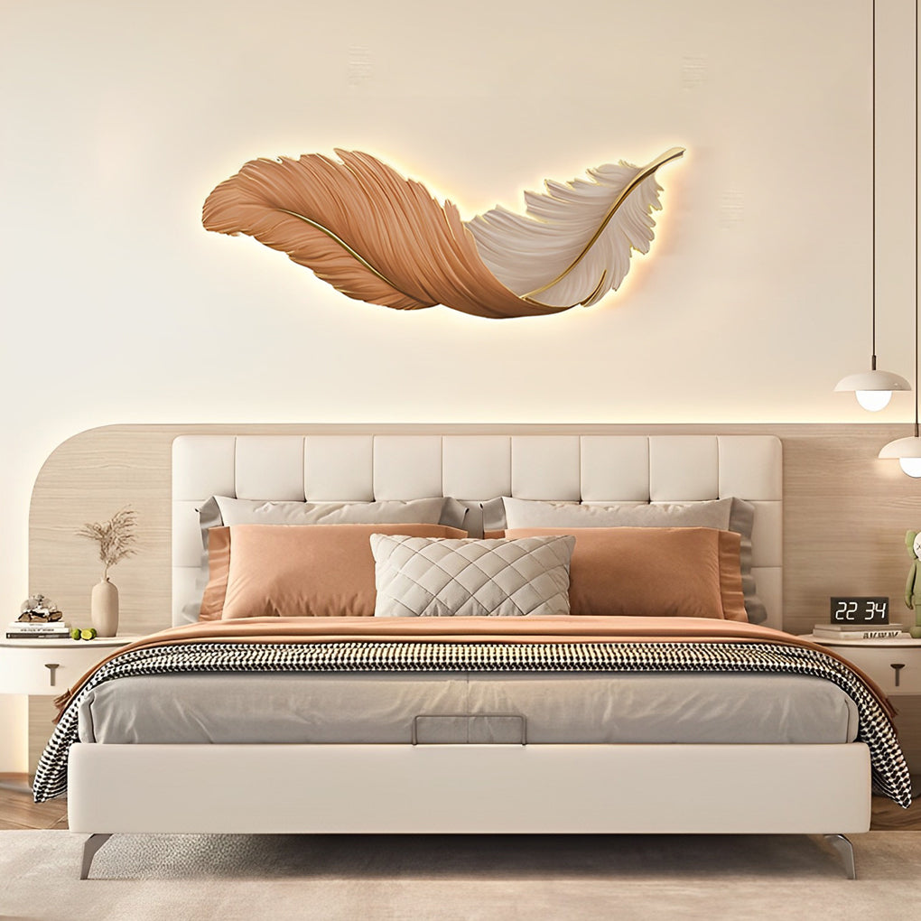 Modern Feather Design LED Wall Lamp with Remote Control and USB Power for Elegant Home Decor