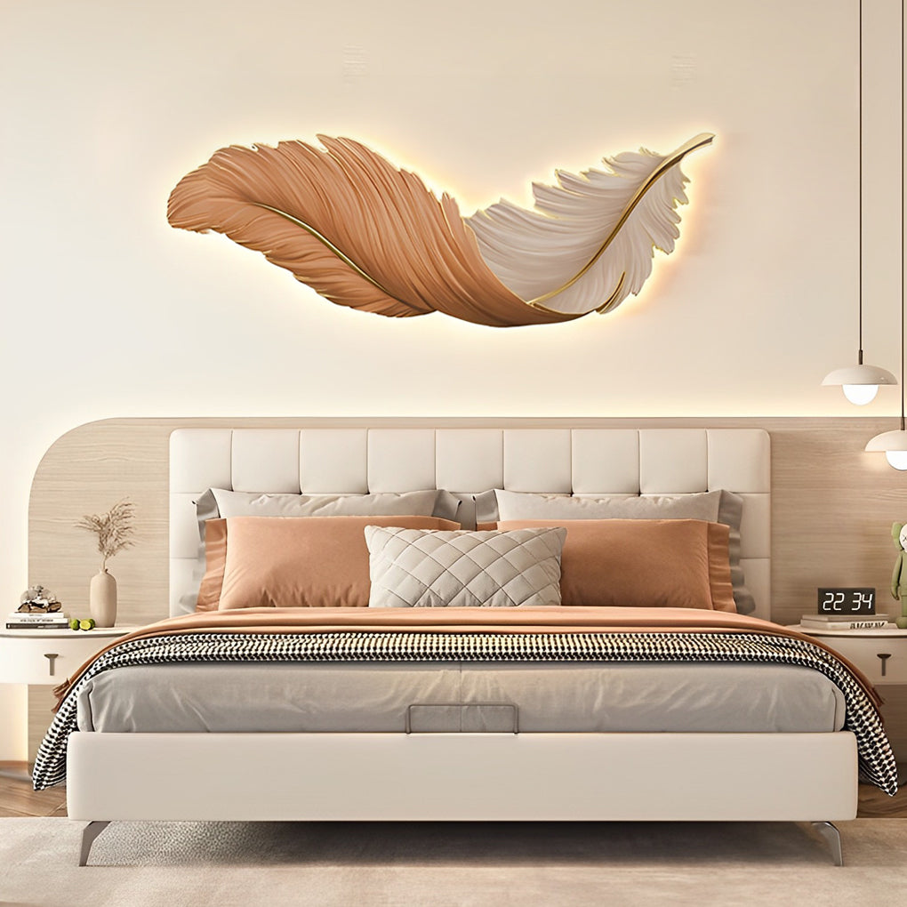 Modern Feather Design LED Wall Lamp with Remote Control and USB Power for Elegant Home Decor