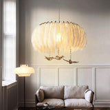 Modern Feather Drum Pendant Light Contemporary White Chandelier for Bedroom and Living Room