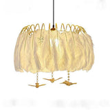Modern Feather Drum Pendant Light Contemporary White Chandelier for Bedroom and Living Room