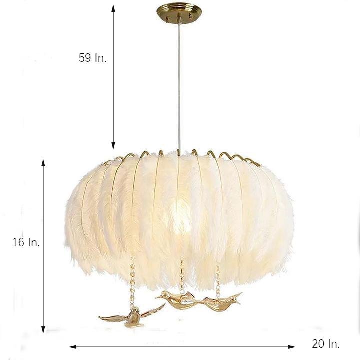 Modern Feather Drum Pendant Light Contemporary White Chandelier for Bedroom and Living Room