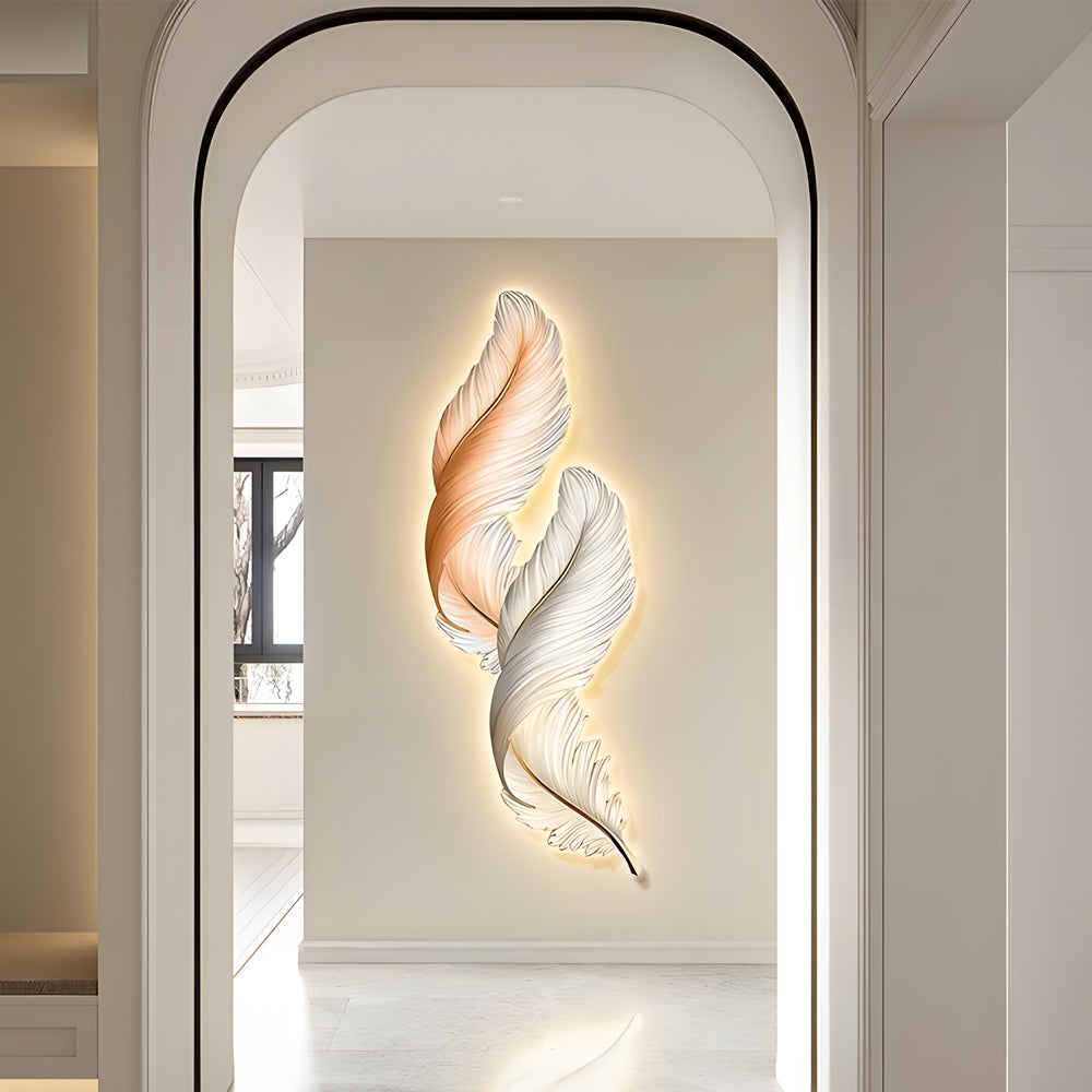 Modern Feather LED Decorative Wall Painting with USB Power and Remote Control