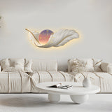 Modern Feather Painting Wall Clock LED Lamp Decorative Hanging Art for Living Room
