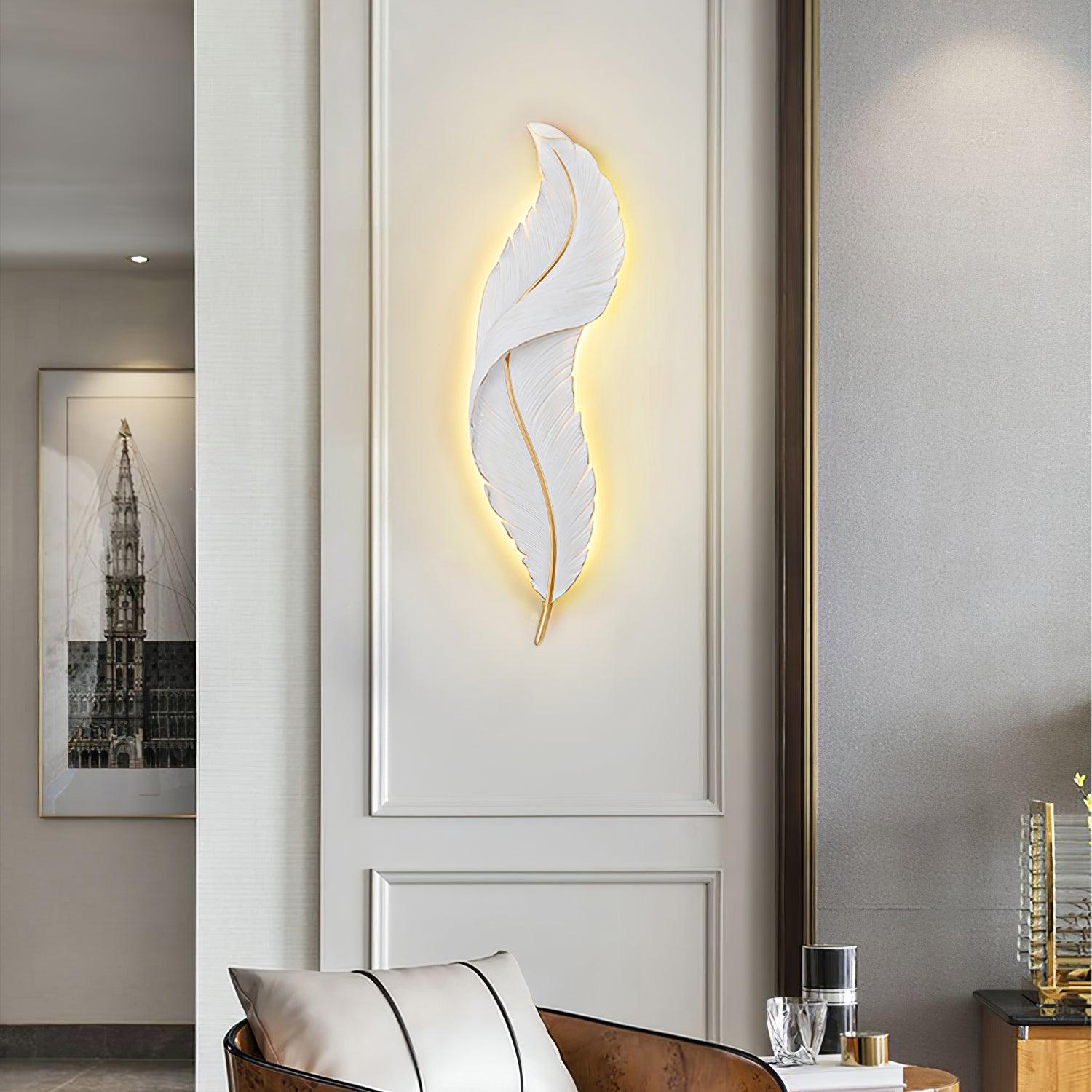 Modern Feather Resin Wall Sconce LED Lighting for Elegant Bedroom and Hallway Decor