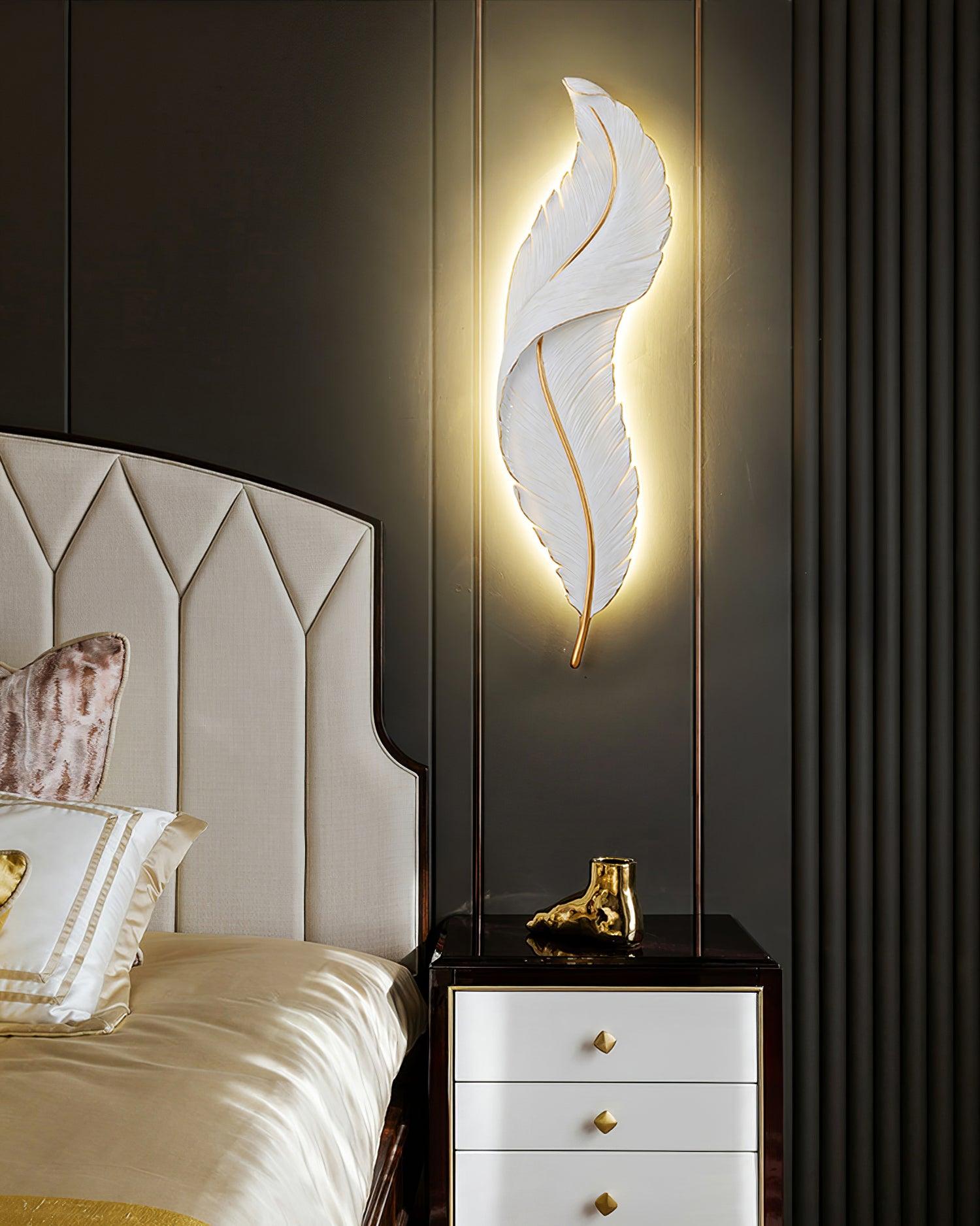 Modern Feather Resin Wall Sconce LED Lighting for Elegant Bedroom and Hallway Decor