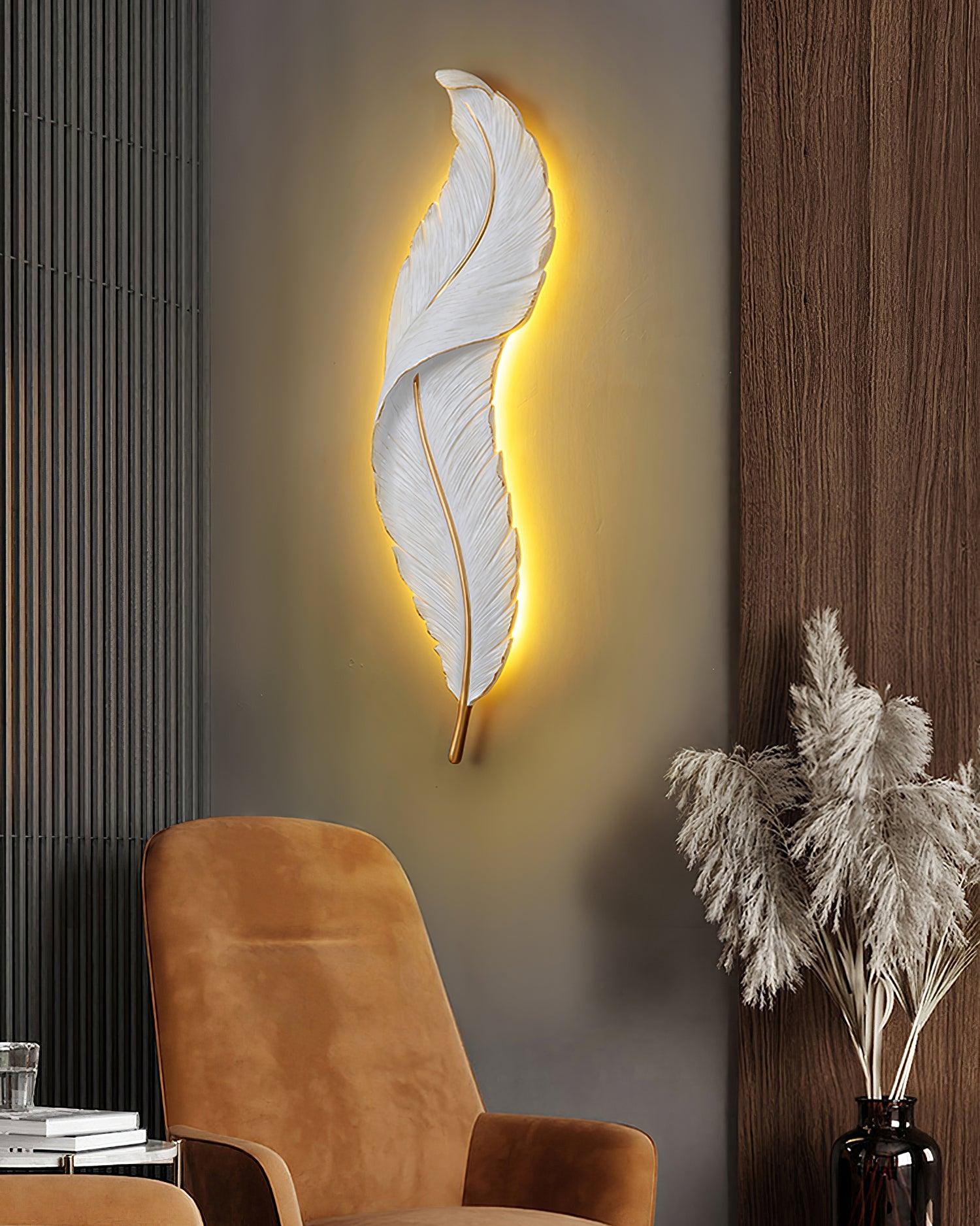 Modern Feather Resin Wall Sconce LED Lighting for Elegant Bedroom and Hallway Decor