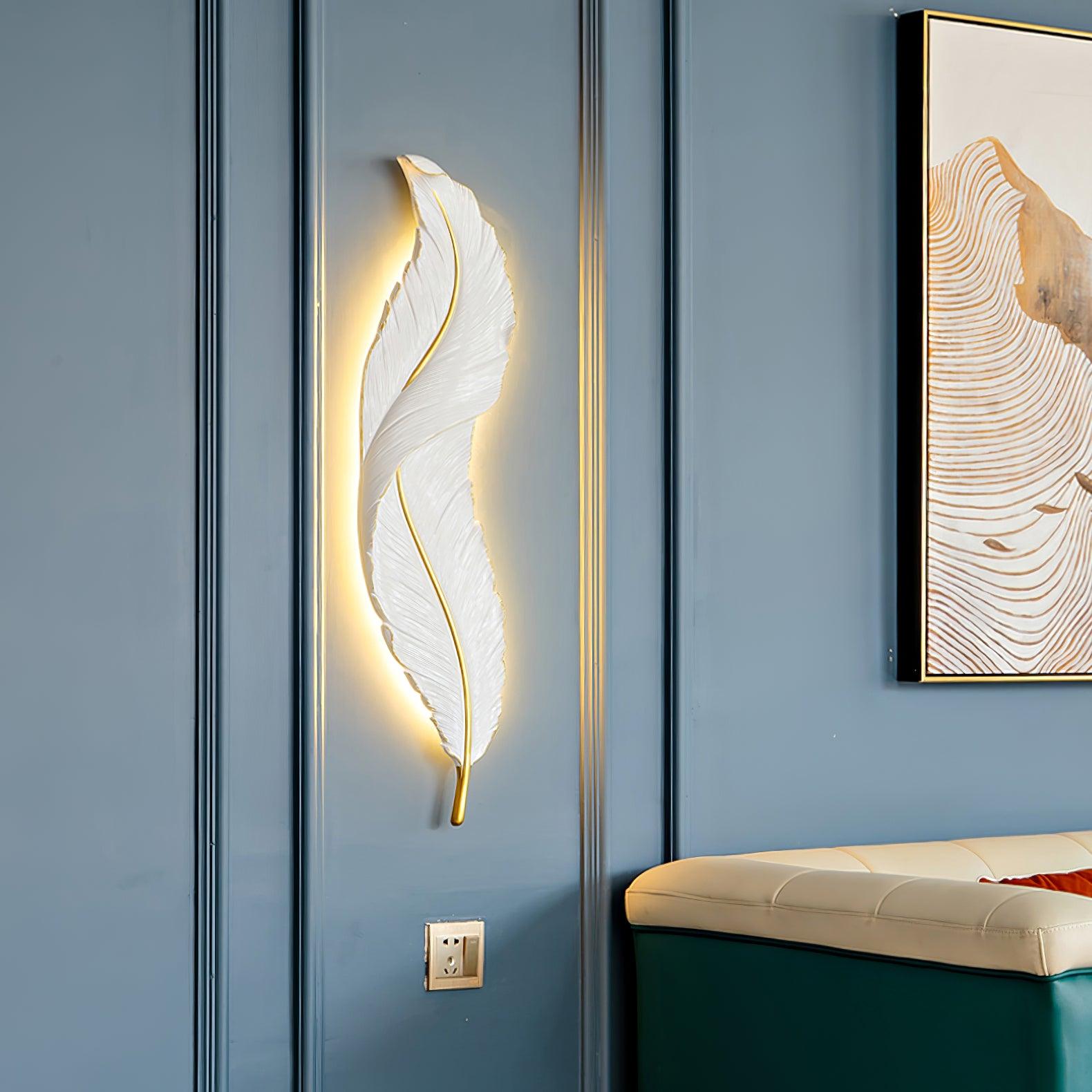 Modern Feather Resin Wall Sconce LED Lighting for Elegant Bedroom and Hallway Decor