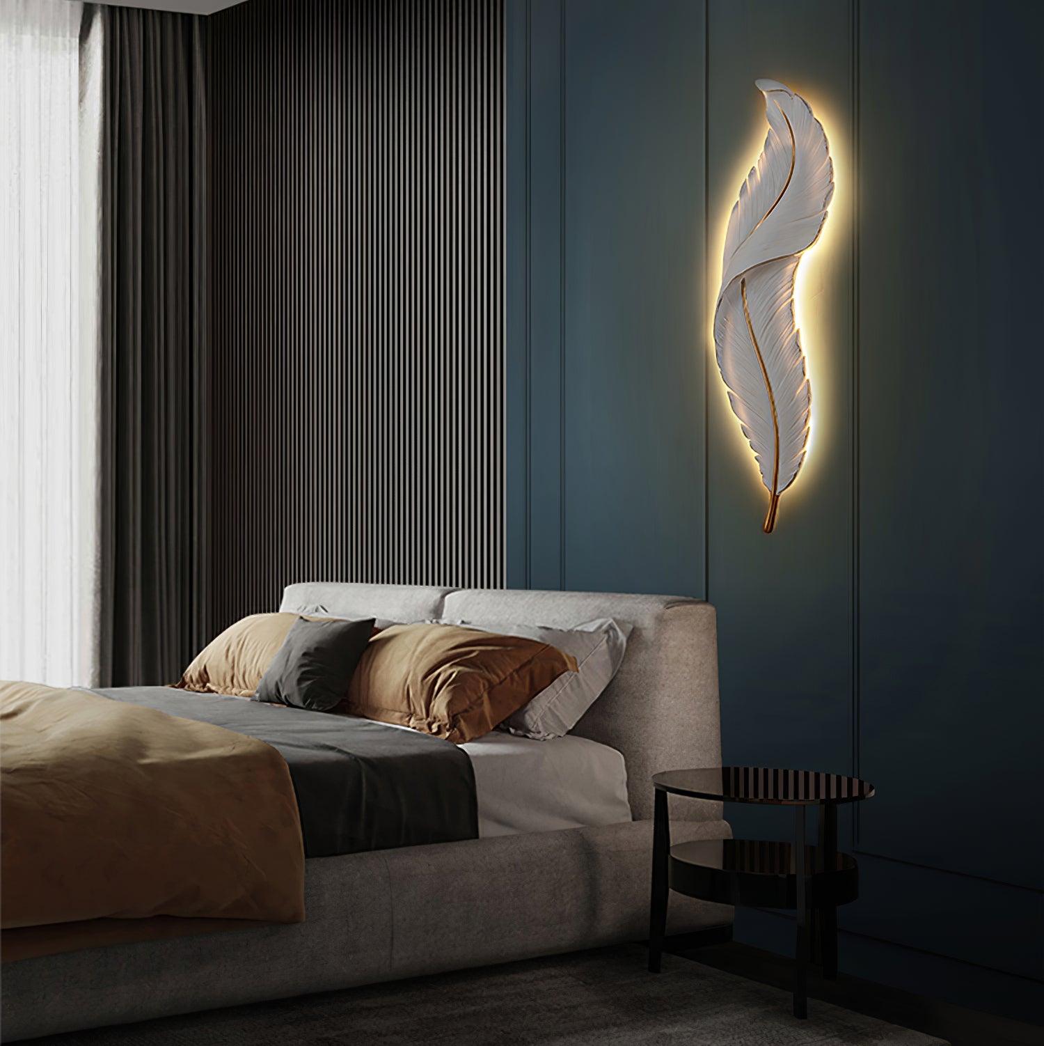 Modern Feather Resin Wall Sconce LED Lighting for Elegant Bedroom and Hallway Decor