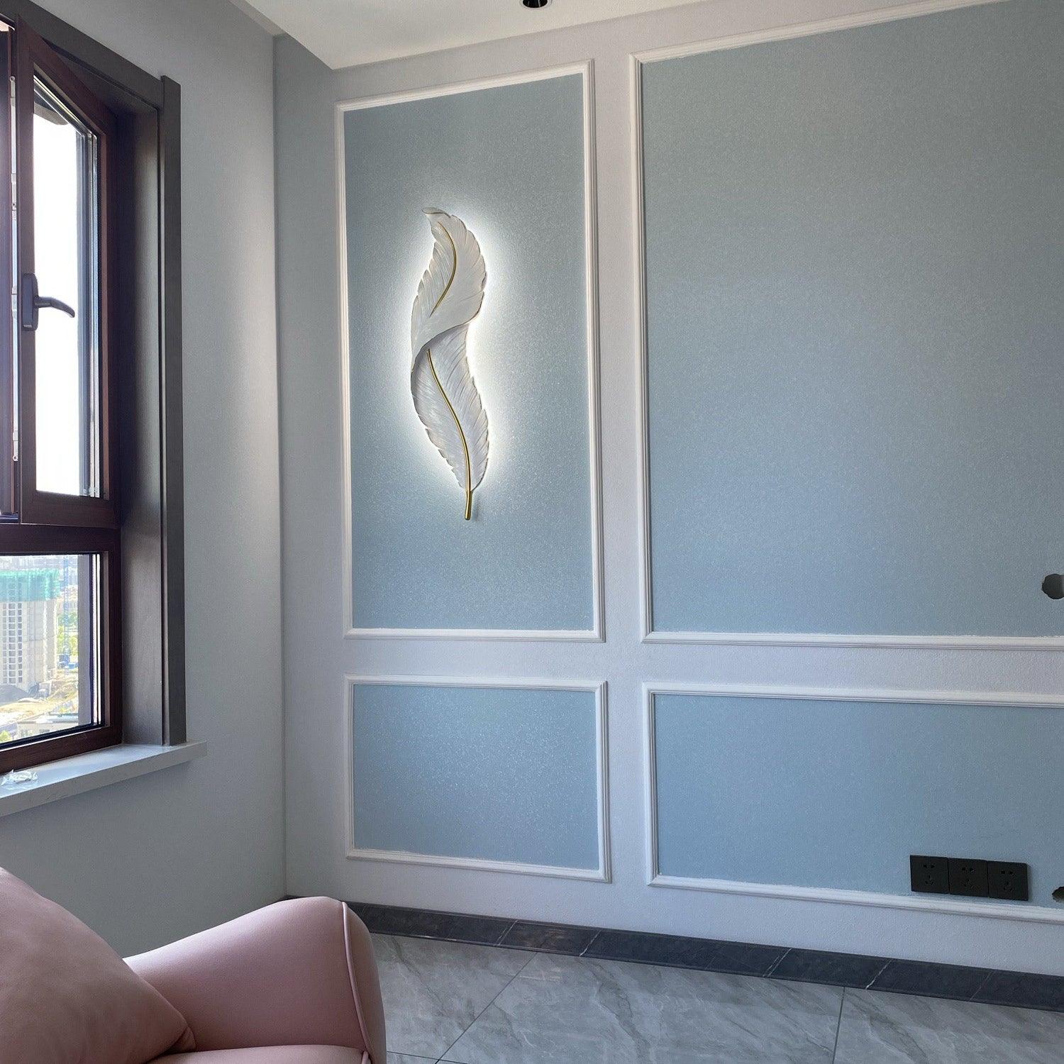 Modern Feather Resin Wall Sconce LED Lighting for Elegant Bedroom and Hallway Decor