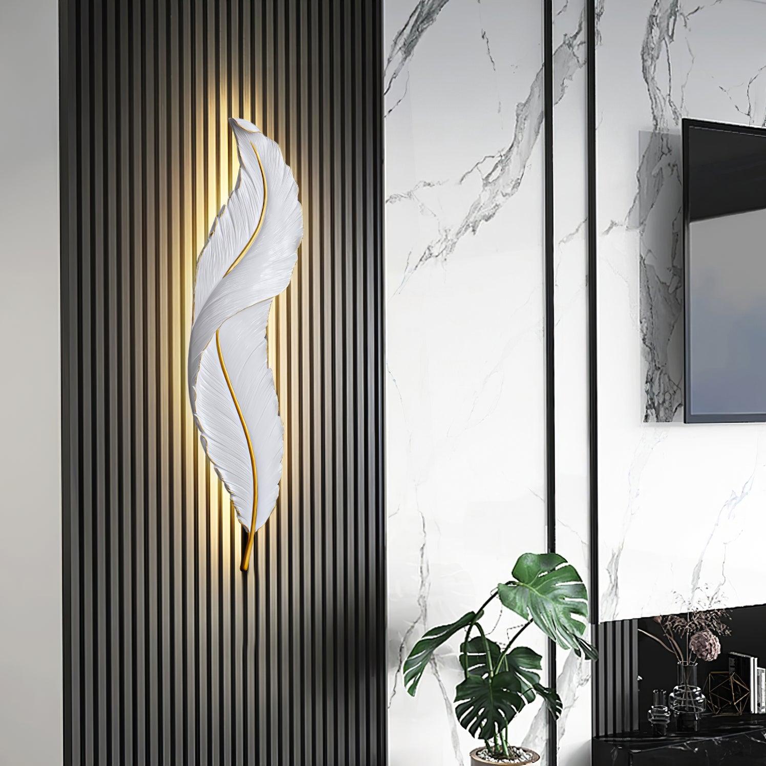 Modern Feather Resin Wall Sconce LED Lighting for Elegant Bedroom and Hallway Decor