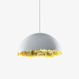 Modern Fiberglass Dome Pendant Light with Jagged Edges and Gold Interior Finish