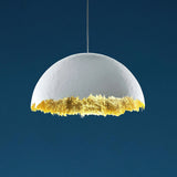 Modern Fiberglass Dome Pendant Light with Jagged Edges and Gold Interior Finish