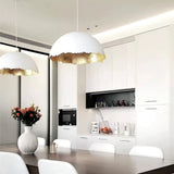 Modern Fiberglass Dome Pendant Light with Jagged Edges and Gold Interior Finish