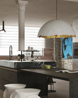Modern Fiberglass Dome Pendant Light with Jagged Edges and Gold Interior Finish