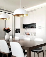 Modern Fiberglass Dome Pendant Light with Jagged Edges and Gold Interior Finish