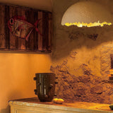 Modern Fiberglass Dome Pendant Light with Jagged Edges and Gold Interior Finish
