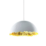 Modern Fiberglass Dome Pendant Light with Jagged Edges and Gold Interior Finish