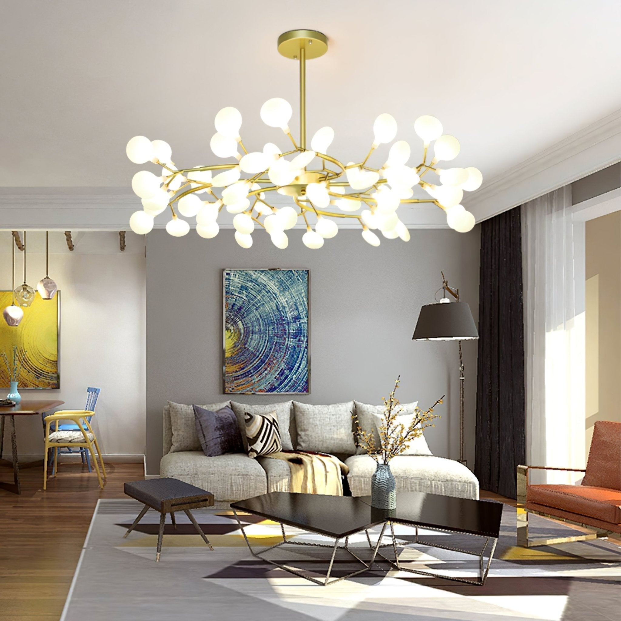 Modern Firefly Sputnik Chandelier LED Branching Pendant Light for Living Room