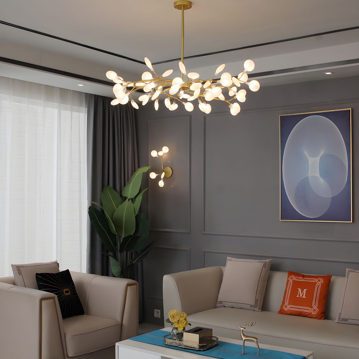 Modern Firefly Sputnik Chandelier LED Branching Pendant Light for Living Room