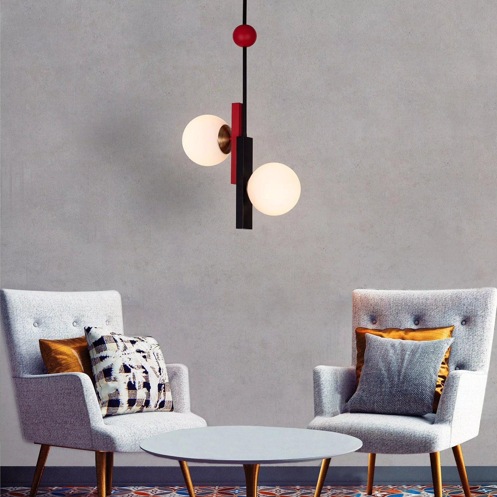 Modern First Dance Glass Globe Pendant Light with Red and Gold Metal Finish