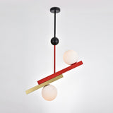 Modern First Dance Glass Globe Pendant Light with Red and Gold Metal Finish