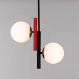Modern First Dance Glass Globe Pendant Light with Red and Gold Metal Finish