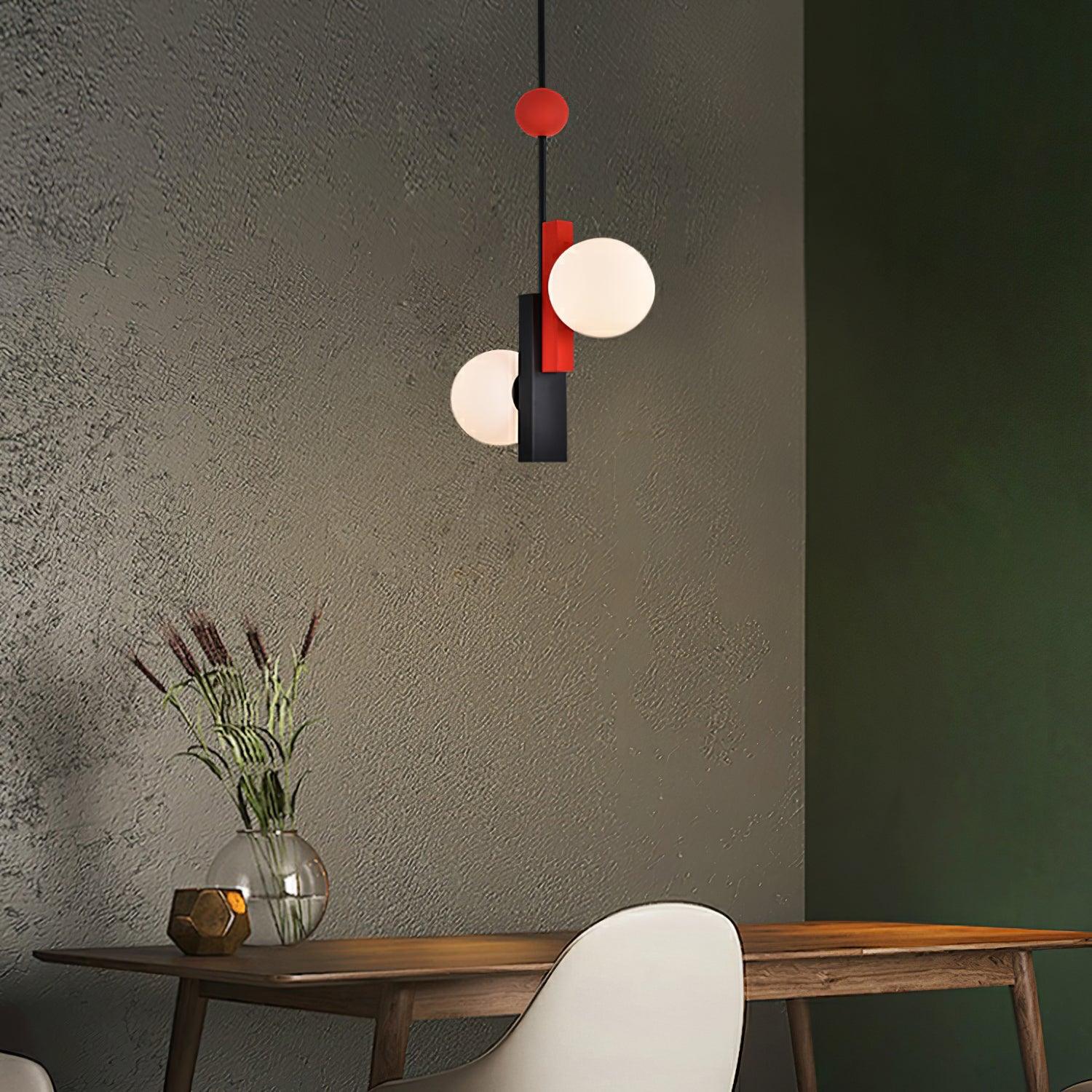 Modern First Dance Glass Globe Pendant Light with Red and Gold Metal Finish