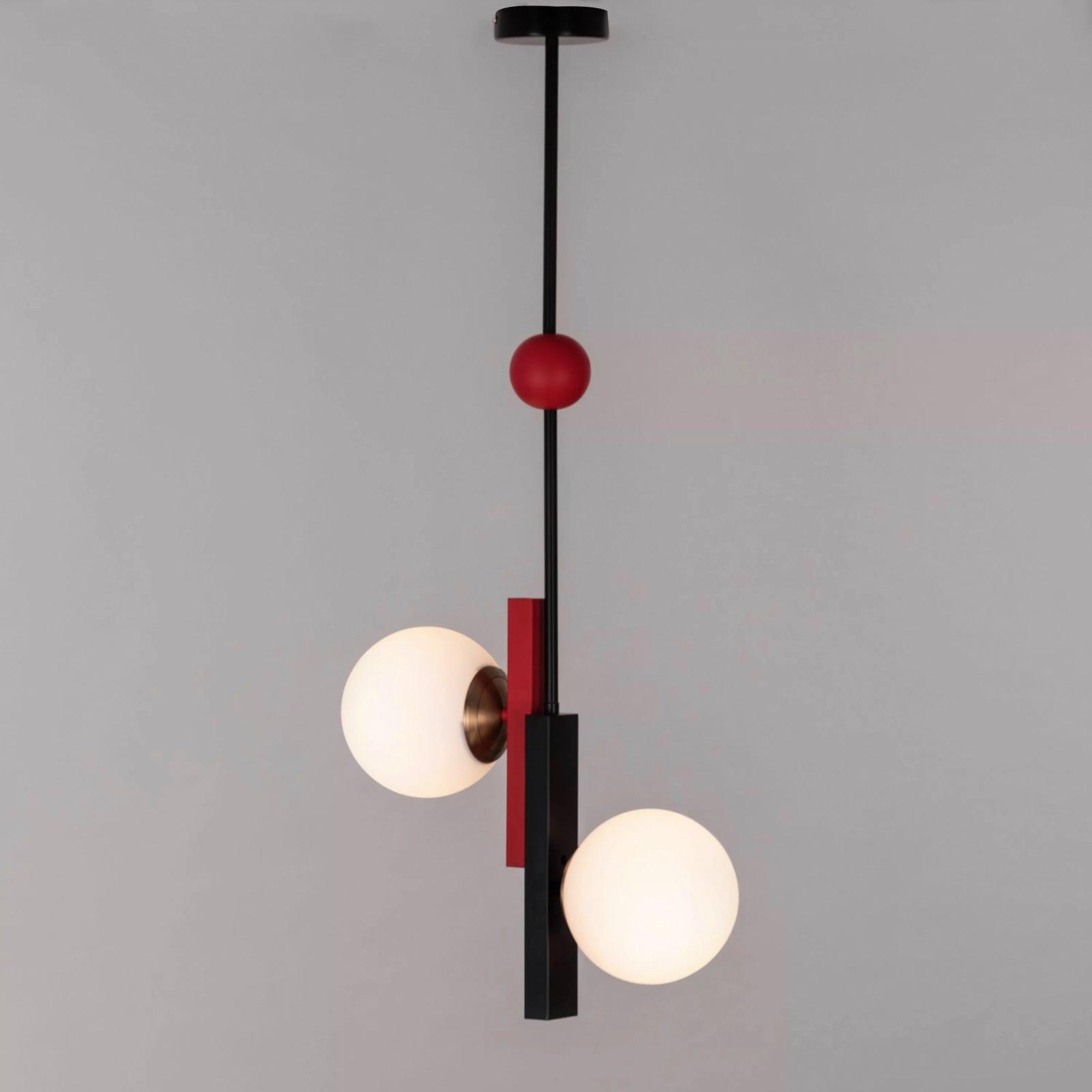Modern First Dance Glass Globe Pendant Light with Red and Gold Metal Finish