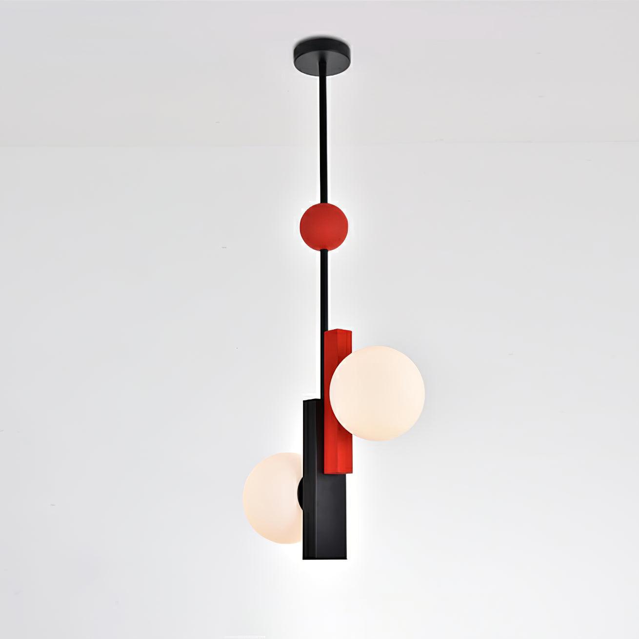 Modern First Dance Glass Globe Pendant Light with Red and Gold Metal Finish
