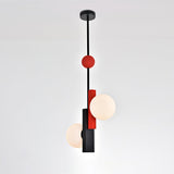 Modern First Dance Glass Globe Pendant Light with Red and Gold Metal Finish