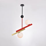 Modern First Dance Glass Globe Pendant Light with Red and Gold Metal Finish