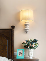 Modern Fishbone Corrugated Wood Wall Sconce with Linen Shade Set of 2