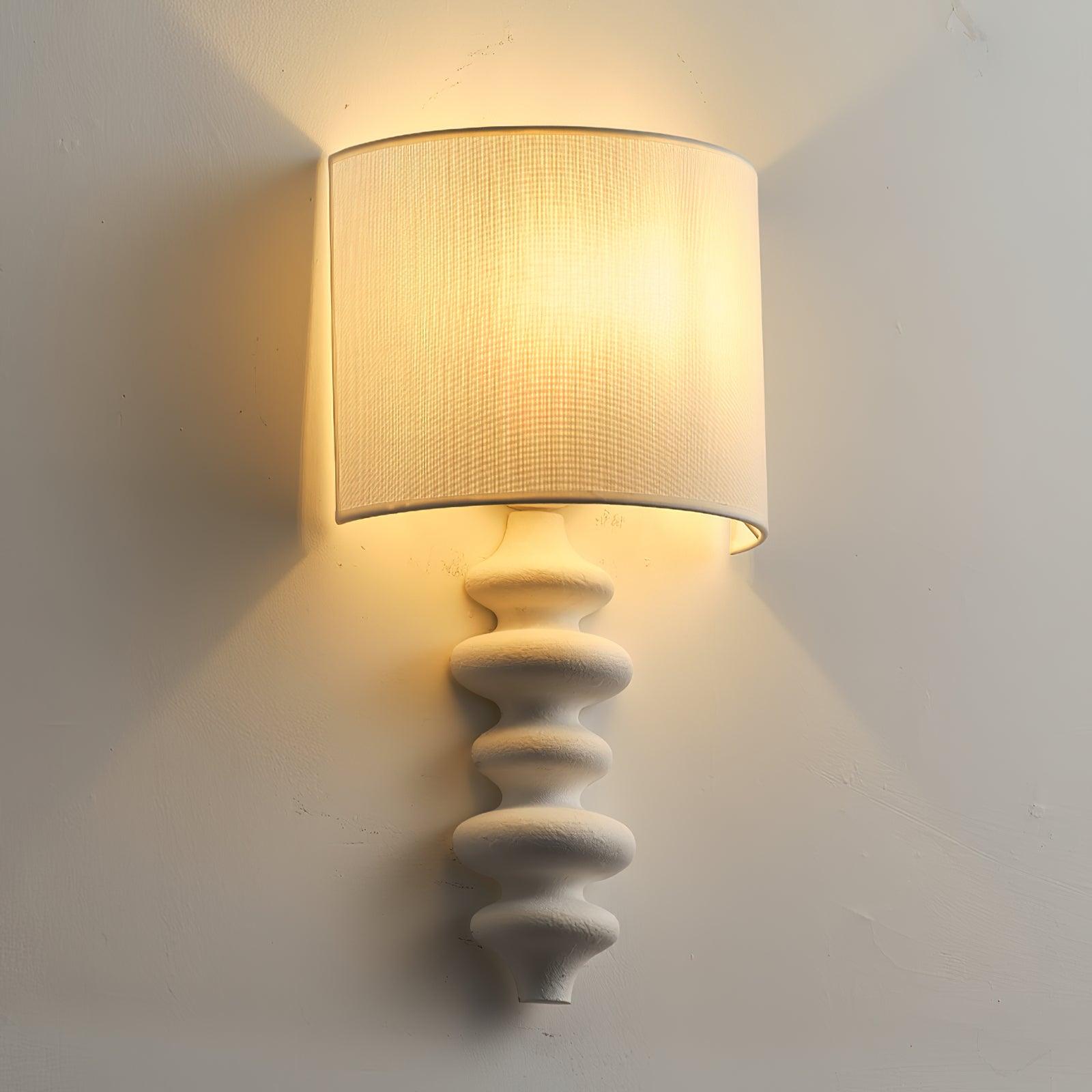 Modern Fishbone Corrugated Wood Wall Sconce with Linen Shade Set of 2