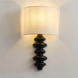 Modern Fishbone Corrugated Wood Wall Sconce with Linen Shade Set of 2