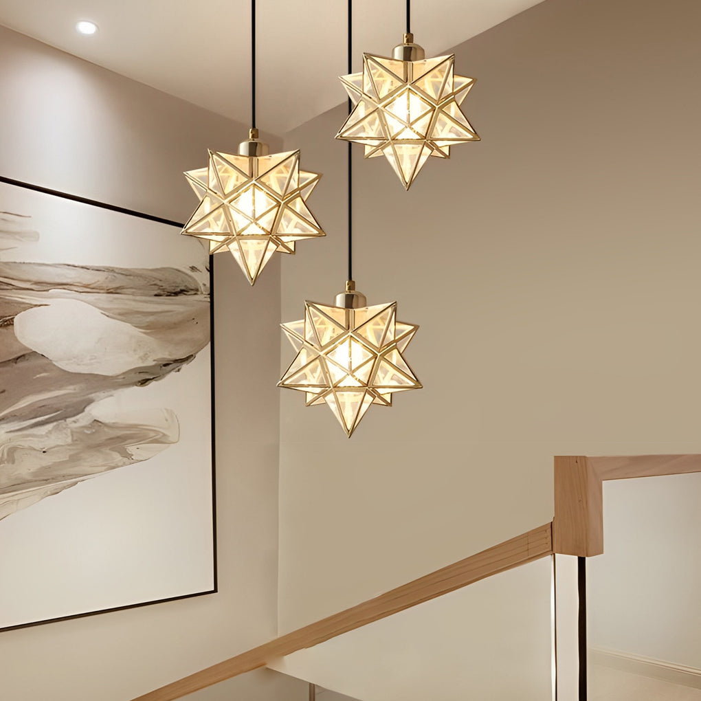 Modern Five Pointed Star Pendant Light 3 Step Dimming Iron Celestial Hanging Lamp