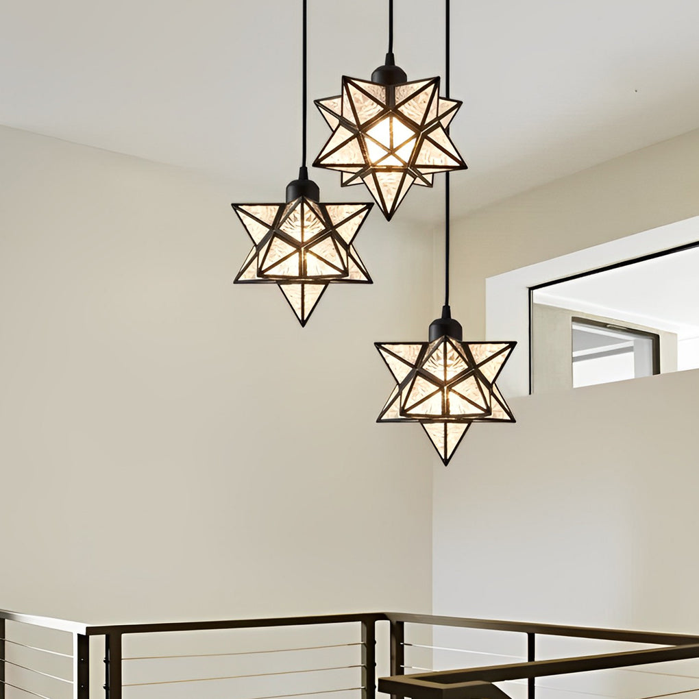 Modern Five Pointed Star Pendant Light 3 Step Dimming Iron Celestial Hanging Lamp