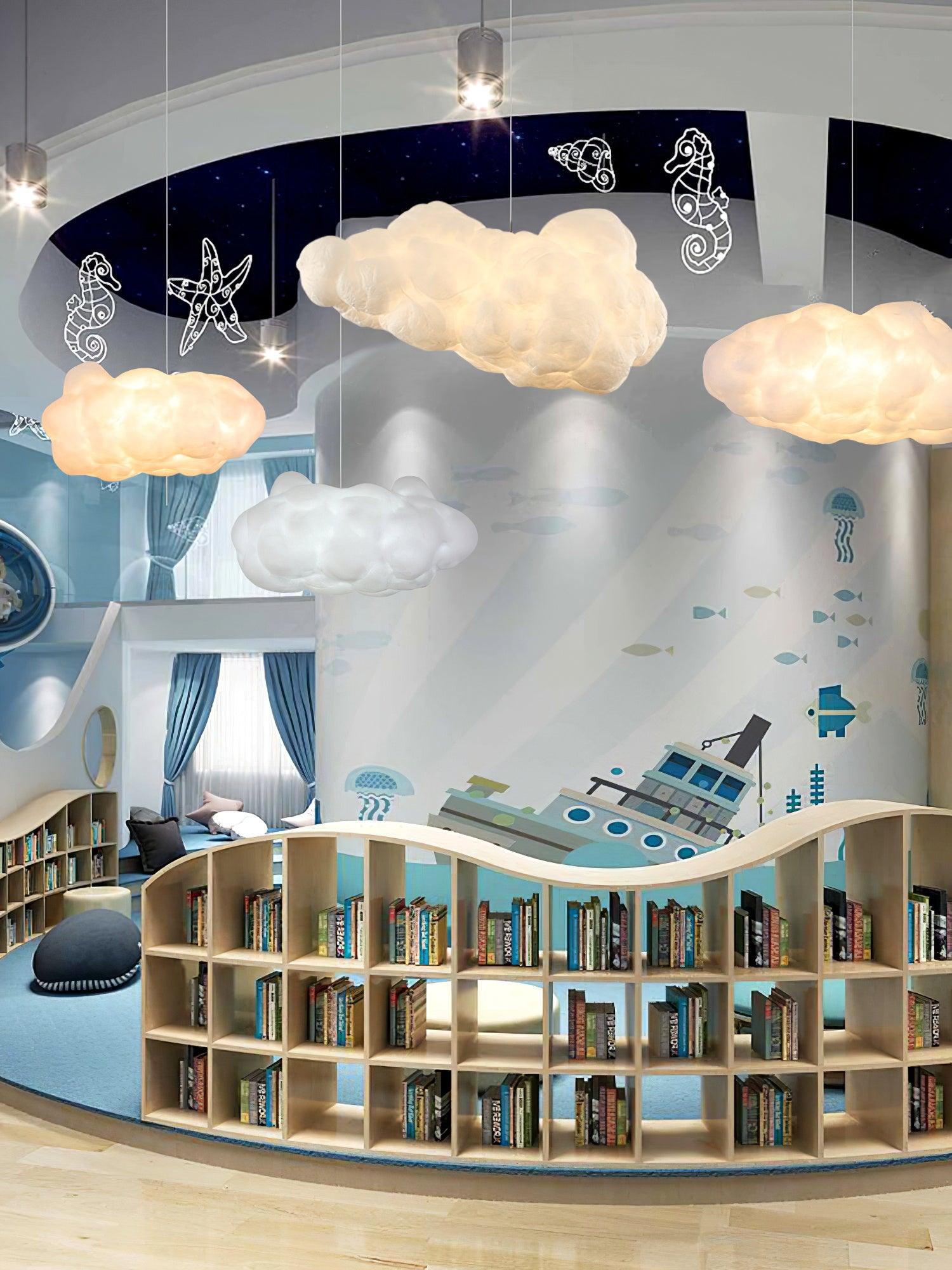 Modern Floating Cloud Pendant Light Ethereal White Hanging Ceiling Lamp for Bedroom and Nursery
