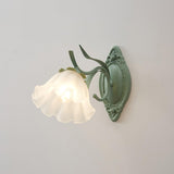 Modern Floral Blossom Glass Wall Sconce Set of Two Green Metal Petal Wall Lamp for Indoor Living