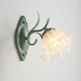 Modern Floral Blossom Glass Wall Sconce Set of Two Green Metal Petal Wall Lamp for Indoor Living