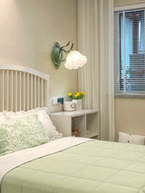 Modern Floral Blossom Glass Wall Sconce Set of Two Green Metal Petal Wall Lamp for Indoor Living