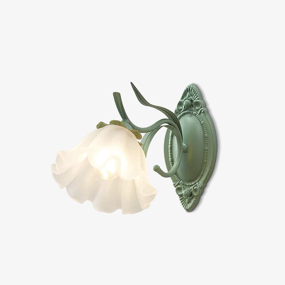 Modern Floral Blossom Glass Wall Sconce Set of Two Green Metal Petal Wall Lamp for Indoor Living
